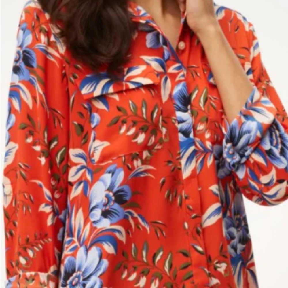 Ann Taylor LOFT Floral Print Utility Blouse Size MP